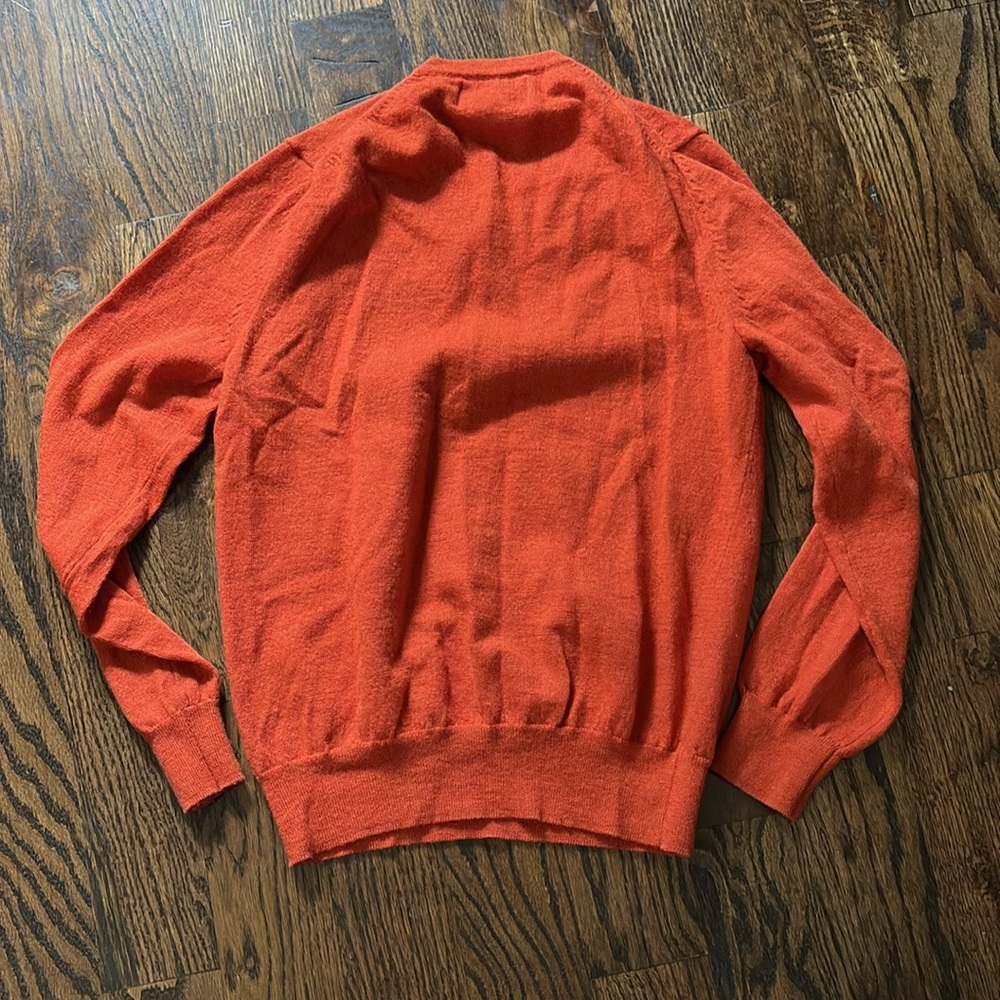 Express V-neck Sweater Italian Merino Wool in Vibrant Orange M runs small 4-6 - Picture 4 of 5